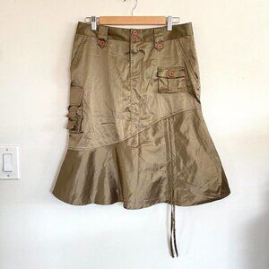 GYPSY JEAN KHAKI GREEN CARGO SKIRT DRAWSTRING POCKETS SIZE 9/10